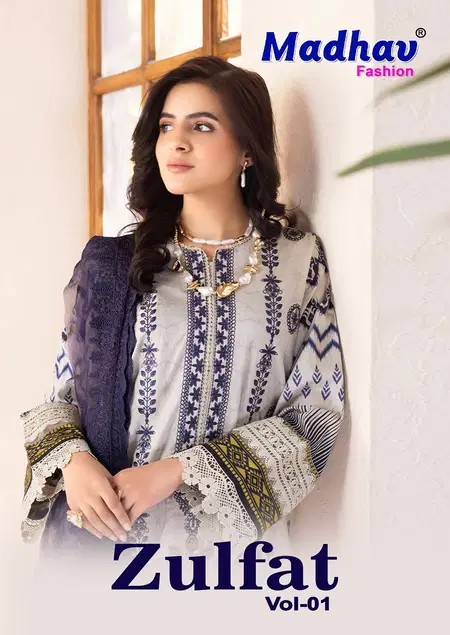 Zulfat Vol 1 By Madhav Lawn Cotton Wholesale Karachi Dress Material In India